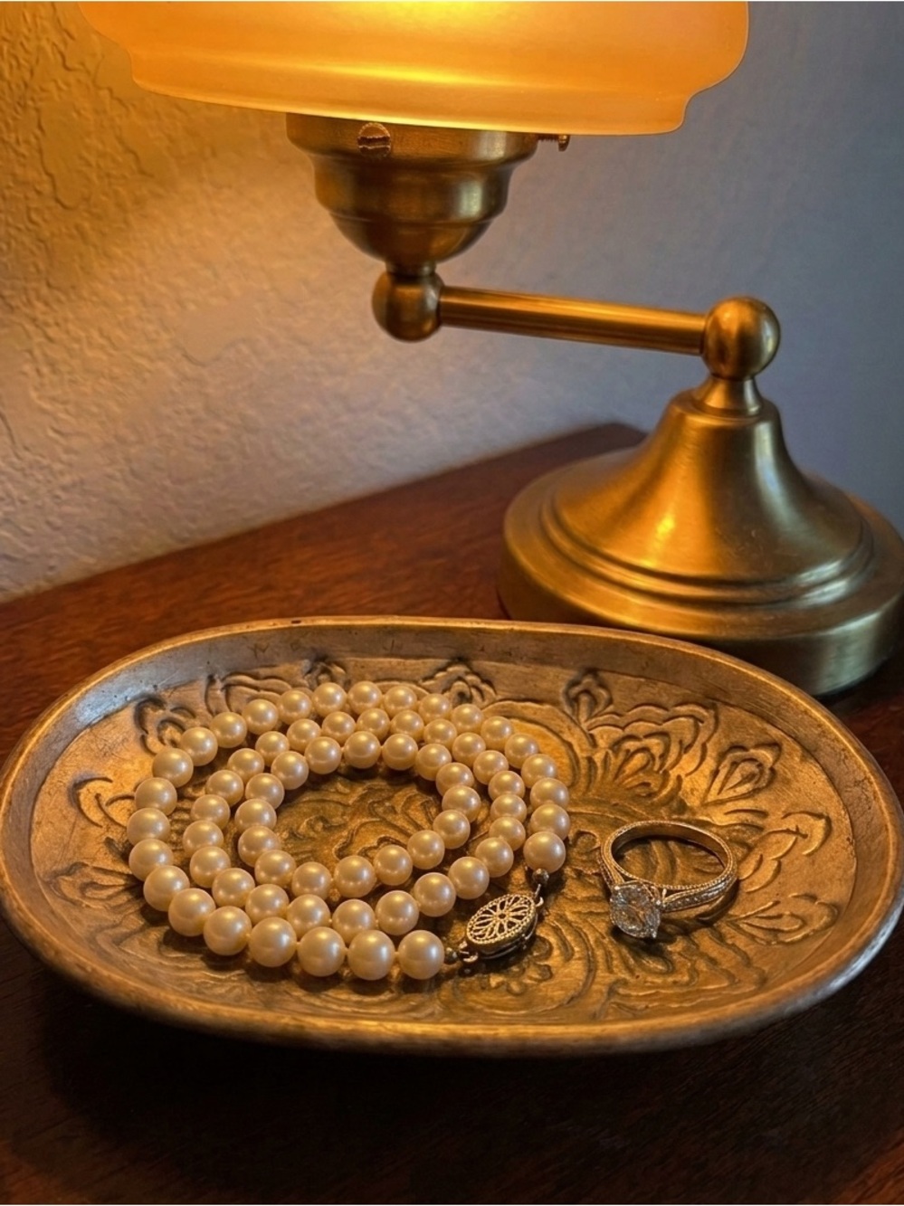 Vintage Brass Tray Embossed Silver-Washed Antique Finish Trinket Ring Dish - Picture 3 of 6